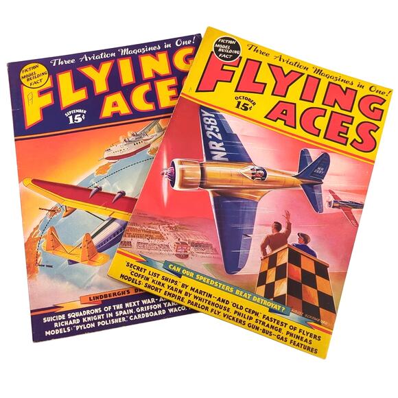 Flying Aces Magazine Lot September October 1937 Pulp Aviation Schomburg Art - Picture 1 of 11